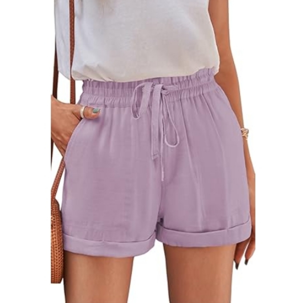 Casual Baggy Elastic Waist Drawstring Comfy Shorts Purple